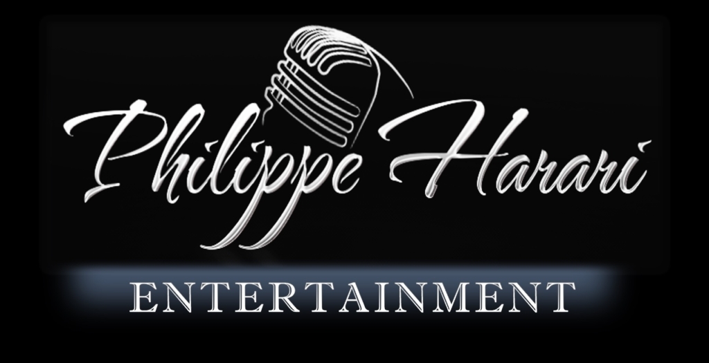 Microphone with Philippe Harari Sings logo, entertainment, singing, music, artist branding.